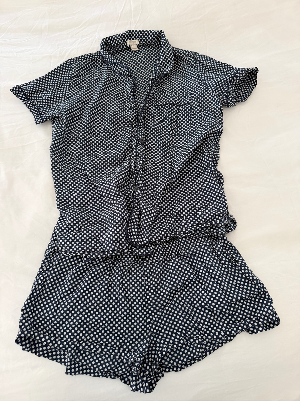 J. Crew Navy and White Polka Dot Short Pajama Set